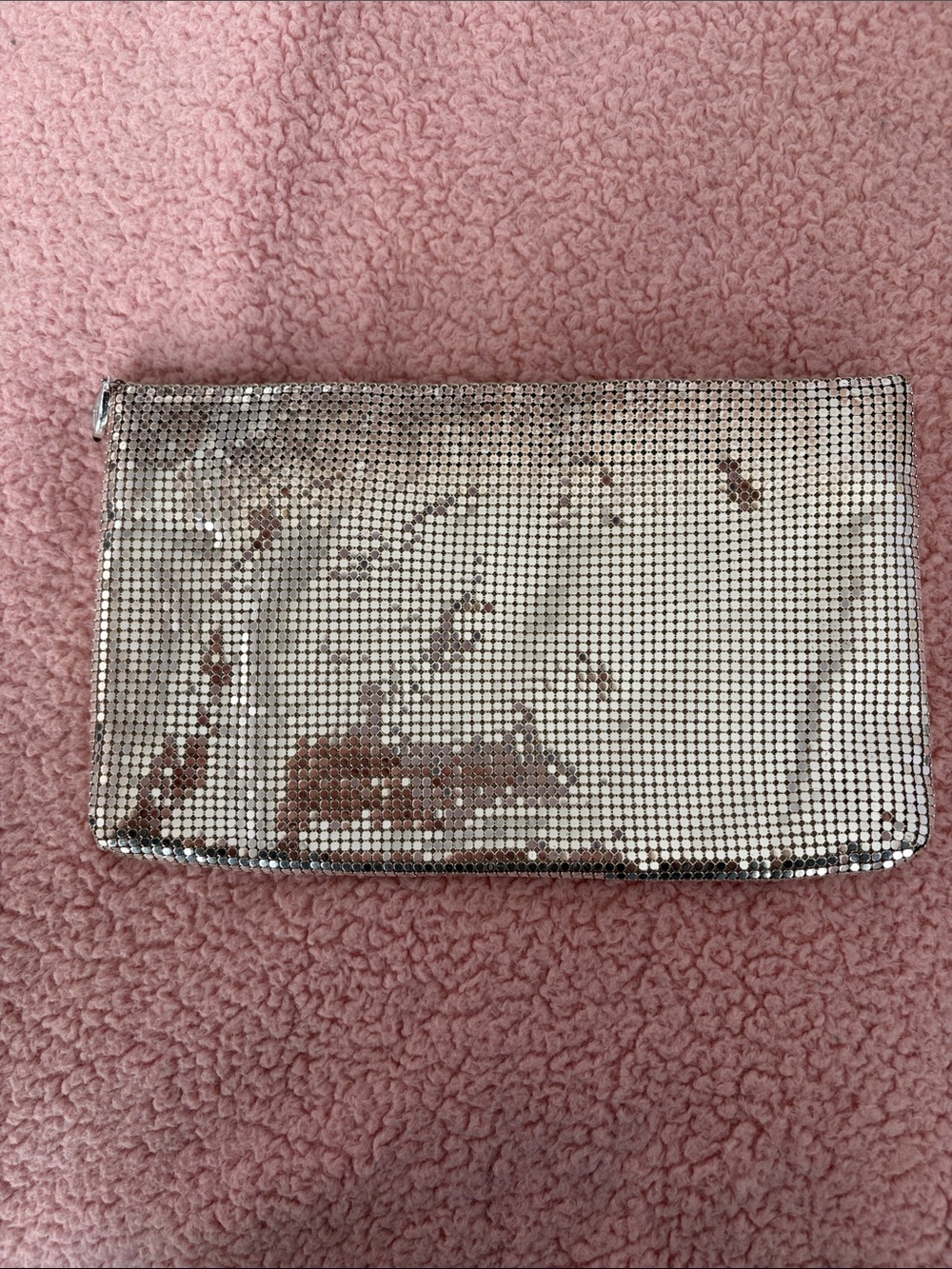 Whiting & Davis Silver Mesh Zip Clutch